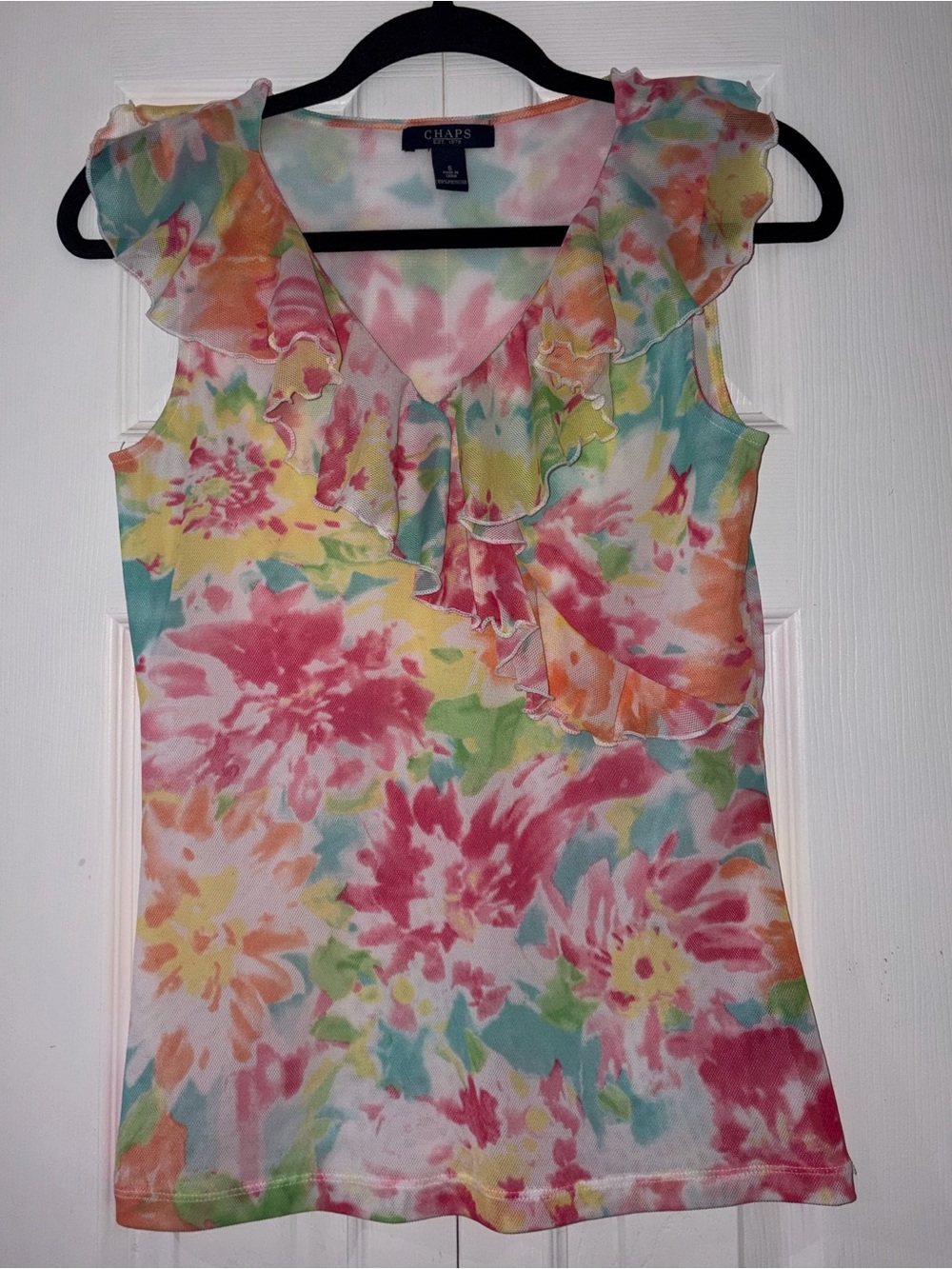 Chaps Tie-Dye Sleeveless Mesh Tank Top Size Small Y2K Street Style Watercolor